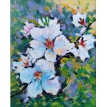 Raymond Balfe, "Almond Blossom", acrylic on canvas, 27 x 22cm, c. 2022. Every year at the end of