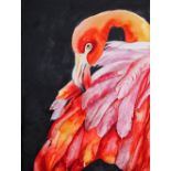 Delnara, "Fire bird", watercolour, 30 x 40cm, c. 2022. Fire bird - is there a pink flamingo or a