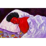 Popoola Nurudeen, "Sleeping beauty", acrylic on canvas, 100 x 60cm, c. 2022. Painting shows a