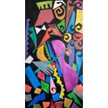 Perizat Yesnazarova, "Cello solo", oil on canvas, 52 x 95cm, c. 2021. Juicy rhythms of Afro-jazz