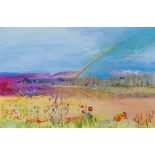 Myrna Higgins, "After the Rain", oil on canvas, 60 x 90cm, c. 2022. The Rainbow appears after the