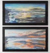Andy Hollinghurst, "Bridlington Sunrise", framed acrylic on board, 64 x 33cm each, c. 2022. This set