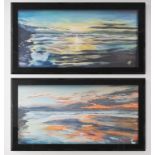 Andy Hollinghurst, "Bridlington Sunrise", framed acrylic on board, 64 x 33cm each, c. 2022. This set