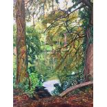 Rebecca Annan, "Serenity", oil pastel on sennelier card, 30.5 x 38cm, c. 2021. A peaceful woodland