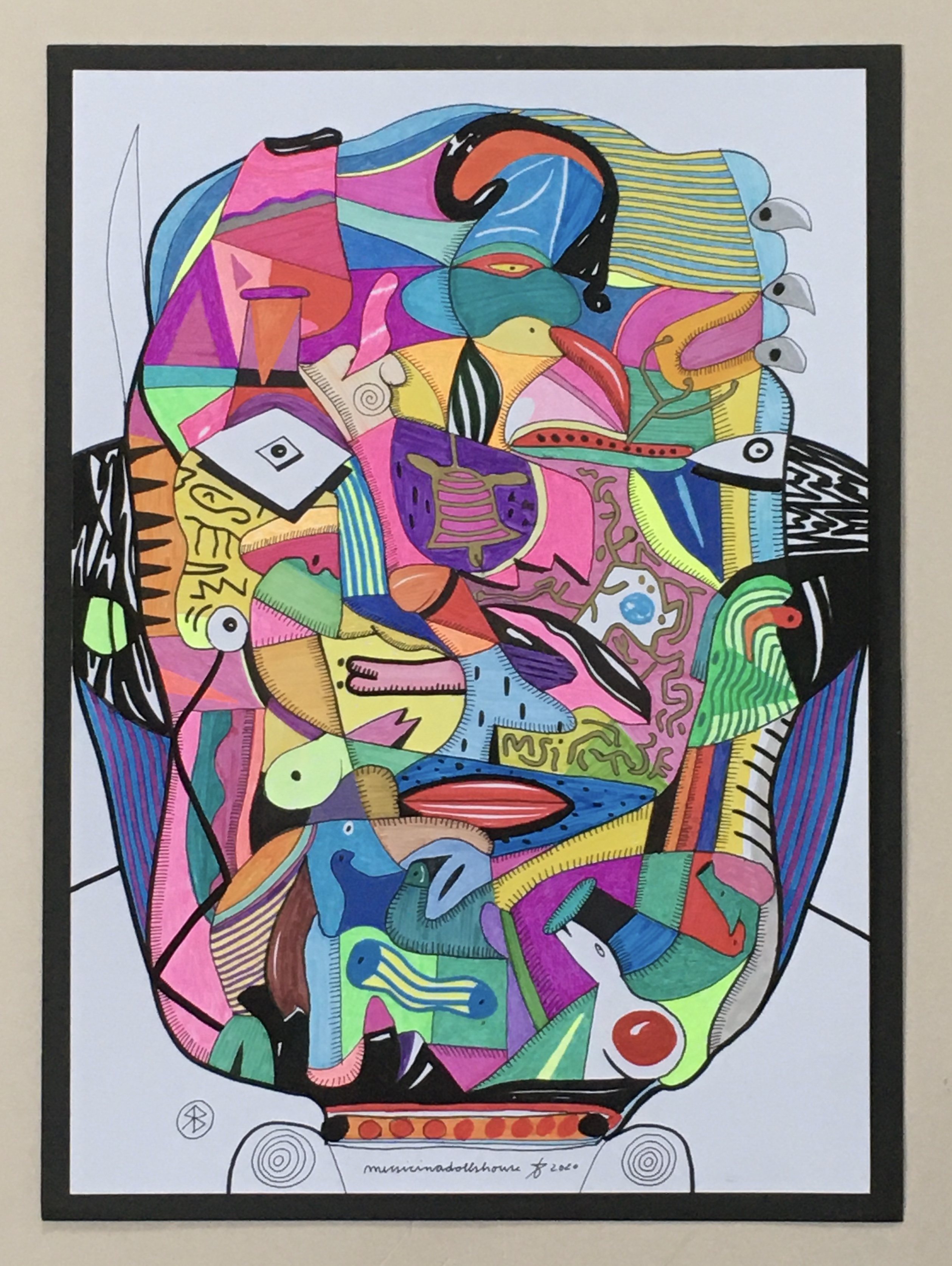 Rainer Baier, "Musicinadollshouse", marker, brushpen and gelpen on paper (300g), 30 x 42cm, c. 2019.