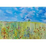 Myrna Higgins, "Blue Skies and Spring", oil on canvas, 70 x 100cm, c. 2022. Beautiful blue skies