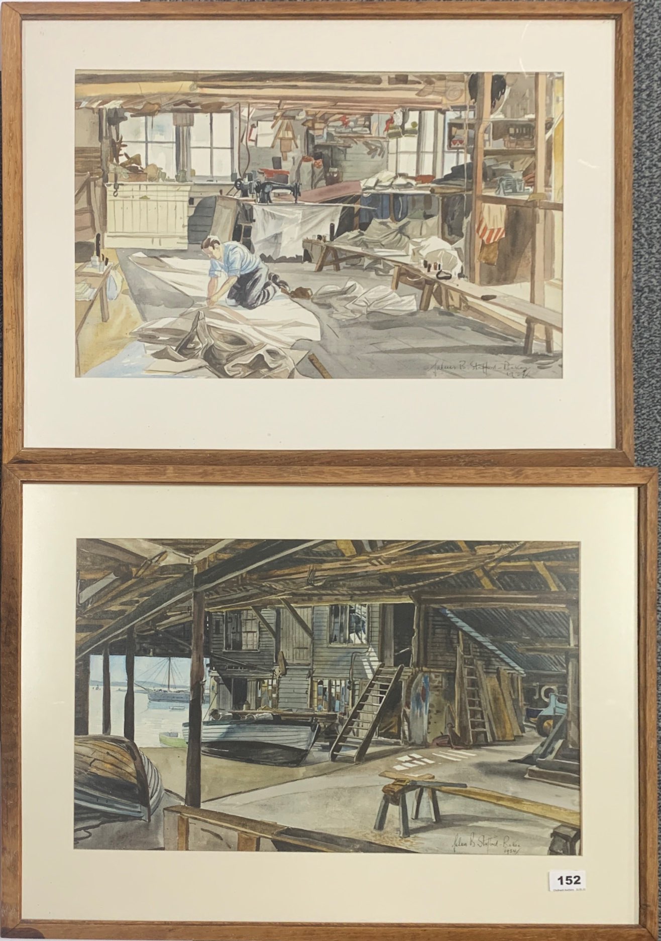 Julius B. Stafford-Baker (British, 1904-1988) Two oak framed lithographs of the Old Boatyard in