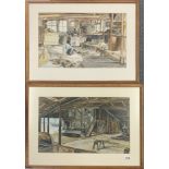 Julius B. Stafford-Baker (British, 1904-1988) Two oak framed lithographs of the Old Boatyard in