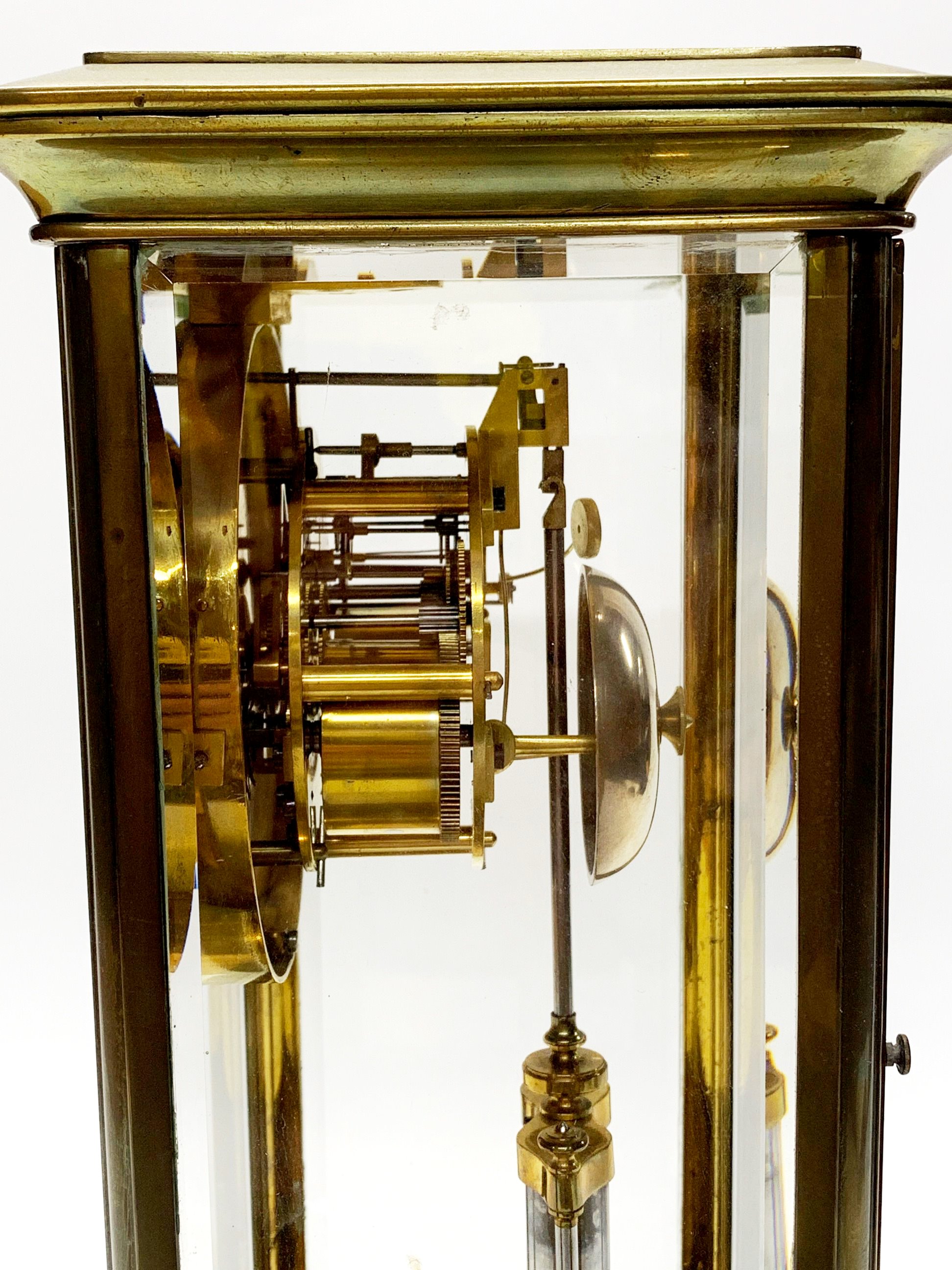 An antique French four glass and gilt brass mercury pendulum striking mantle clock, by Vincenti of - Image 4 of 9