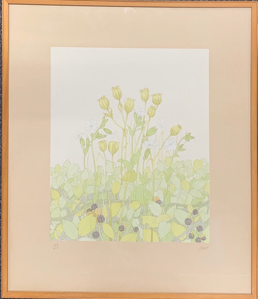 H. Clayton, a gilt framed still life watercolour, frame size 56 x 46cm, together with a limited - Bild 2 aus 3