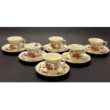 A set of six small Royal Cauldon bone china coffee cups, cup Dia. 7cm. (one saucer A/F).