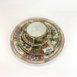 A Cantonese hand painted porcelain cup, saucer and plate with a further Chinese collector's plate.