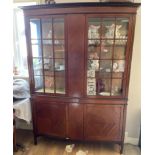 A large Edwardian inlaid mahogany and quarter veneered mahogany display cabinet, 138 x 192cm.