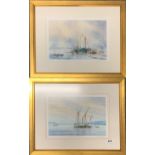 A pair of gilt framed pencil signed limited edition lithographs, 27/250 by David Eddington, frame
