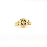 An antique hallmarked 18ct yellow gold ring set with an old cut diamond, (K.5).