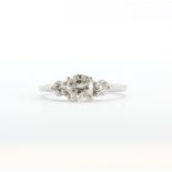 A hallmarked platinum ring set with three large bright brilliant cut diamonds, approx. 1.50ct total,