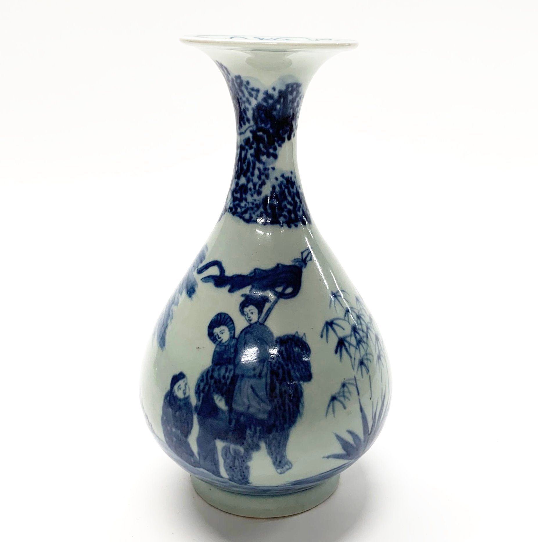 An interesting Chinese hand painted porcelain vase depicting a young woman on a horse meeting a