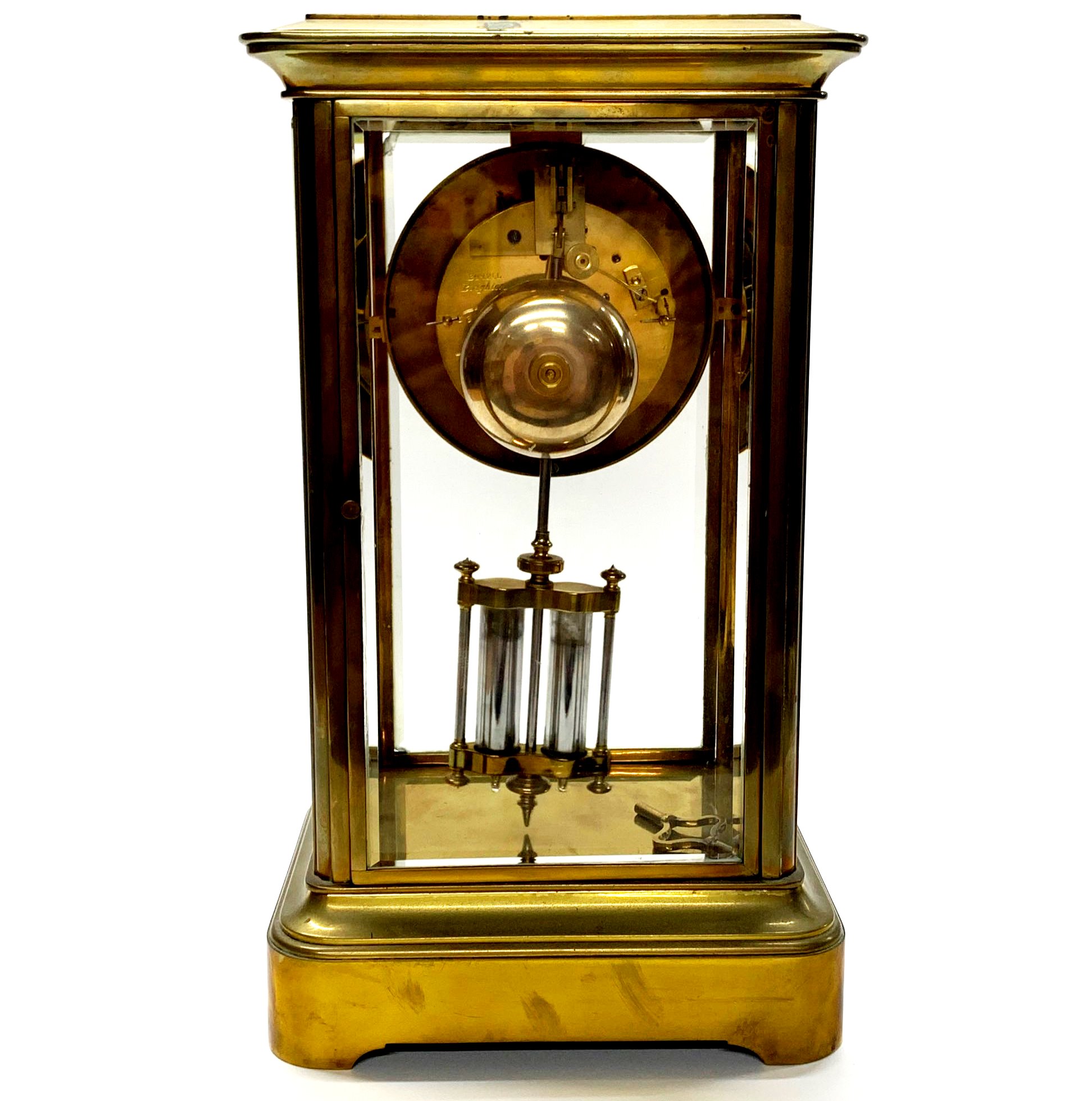 An antique French four glass and gilt brass mercury pendulum striking mantle clock, by Vincenti of - Image 5 of 9