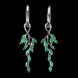 A pair of 925 silver drop earrings set with marquise cut emeralds, L. 4cm.