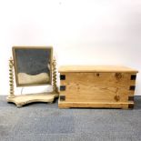 An antique pine chest, 81 x 42 x 42cm, with a painted Victorian dressing table mirror.