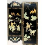 Two mother of pearl decorated Chinese panels, H. 92cm.