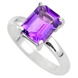 A 925 silver ring set with an emerald cut amethyst, (N.5).