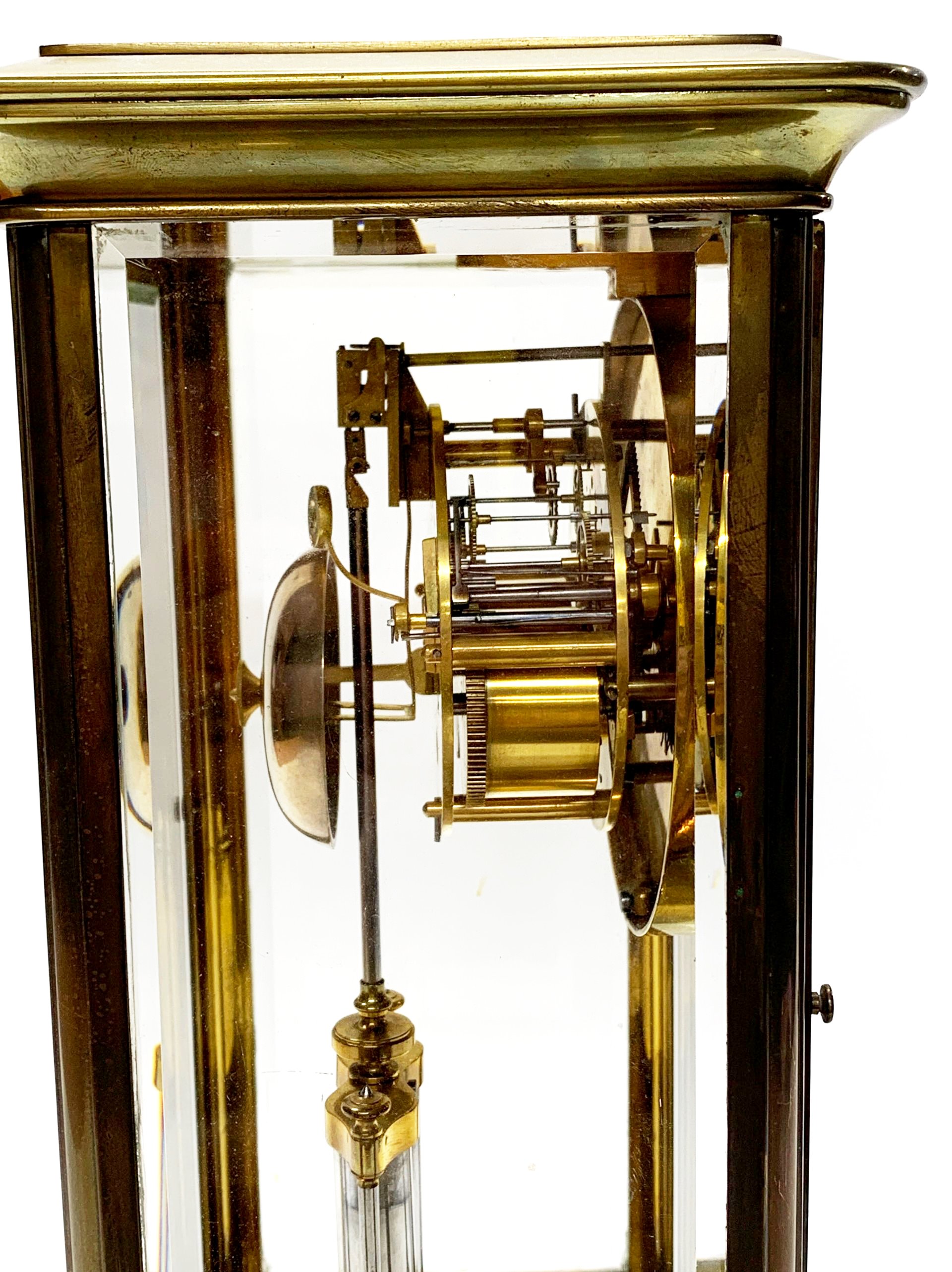 An antique French four glass and gilt brass mercury pendulum striking mantle clock, by Vincenti of - Image 8 of 9