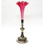 A 19th century cranberry glass and silver plate epergne centrepiece, H. 42cm.
