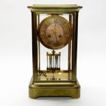 An antique French four glass and gilt brass mercury pendulum striking mantle clock, by Vincenti of