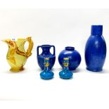 A Burleigh Ware Art Deco jug, together with three German vases and a pair of small porcelain
