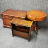 A mahogany pedestal drum table with two drawers, together with a mahogany cabinet and magazine