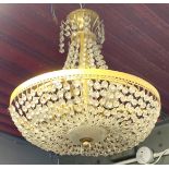 A gilt brass and glass ceiling light fitting, H. 35cm, Dia. 35cm.