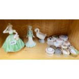 A Coalport figurine, a Nao goose and other items.