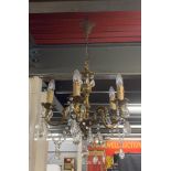 A gilt brass chandelier light fitting, H. 72cm.