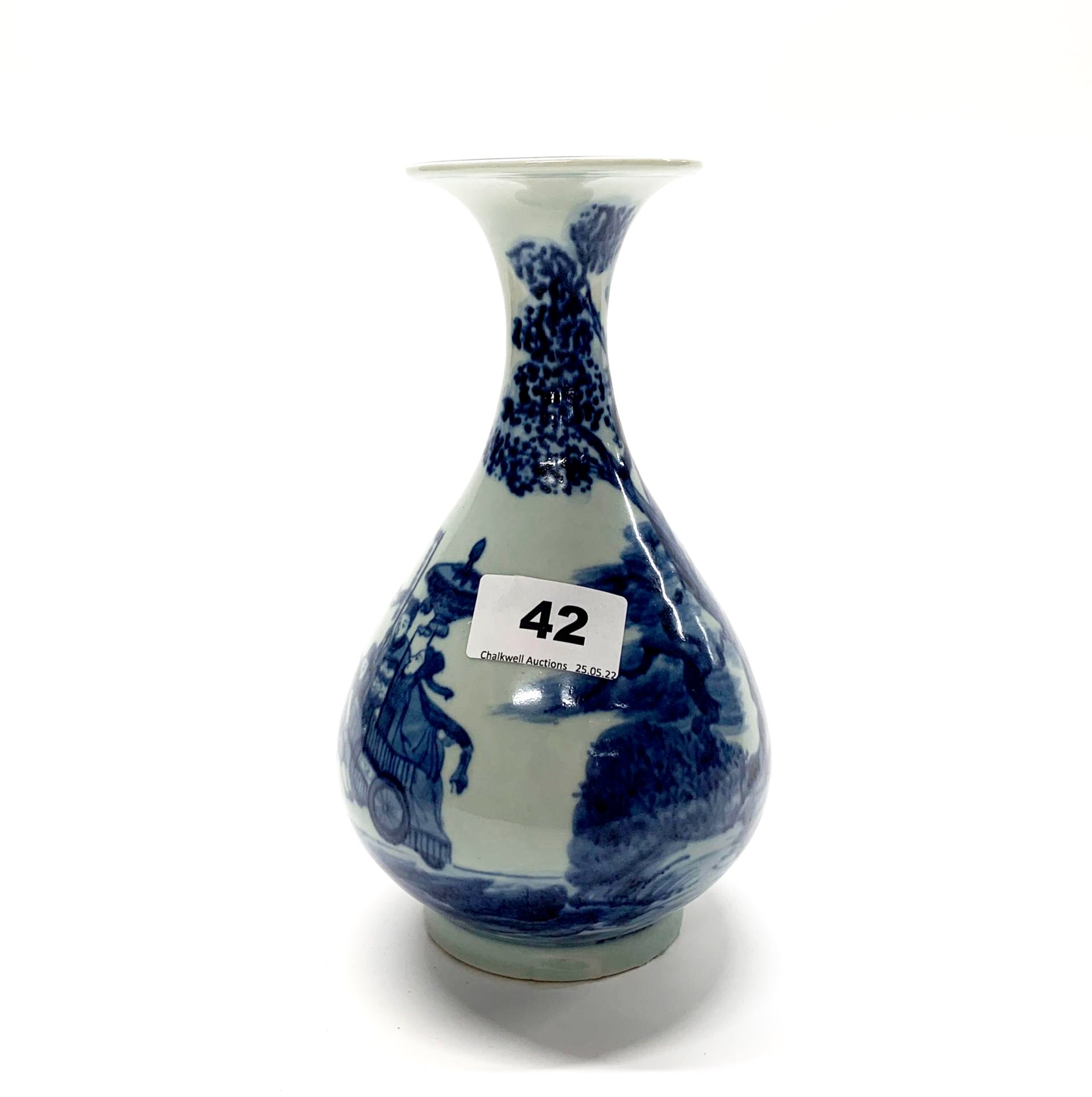 An interesting Chinese hand painted porcelain vase depicting a young woman on a horse meeting a - Image 3 of 3