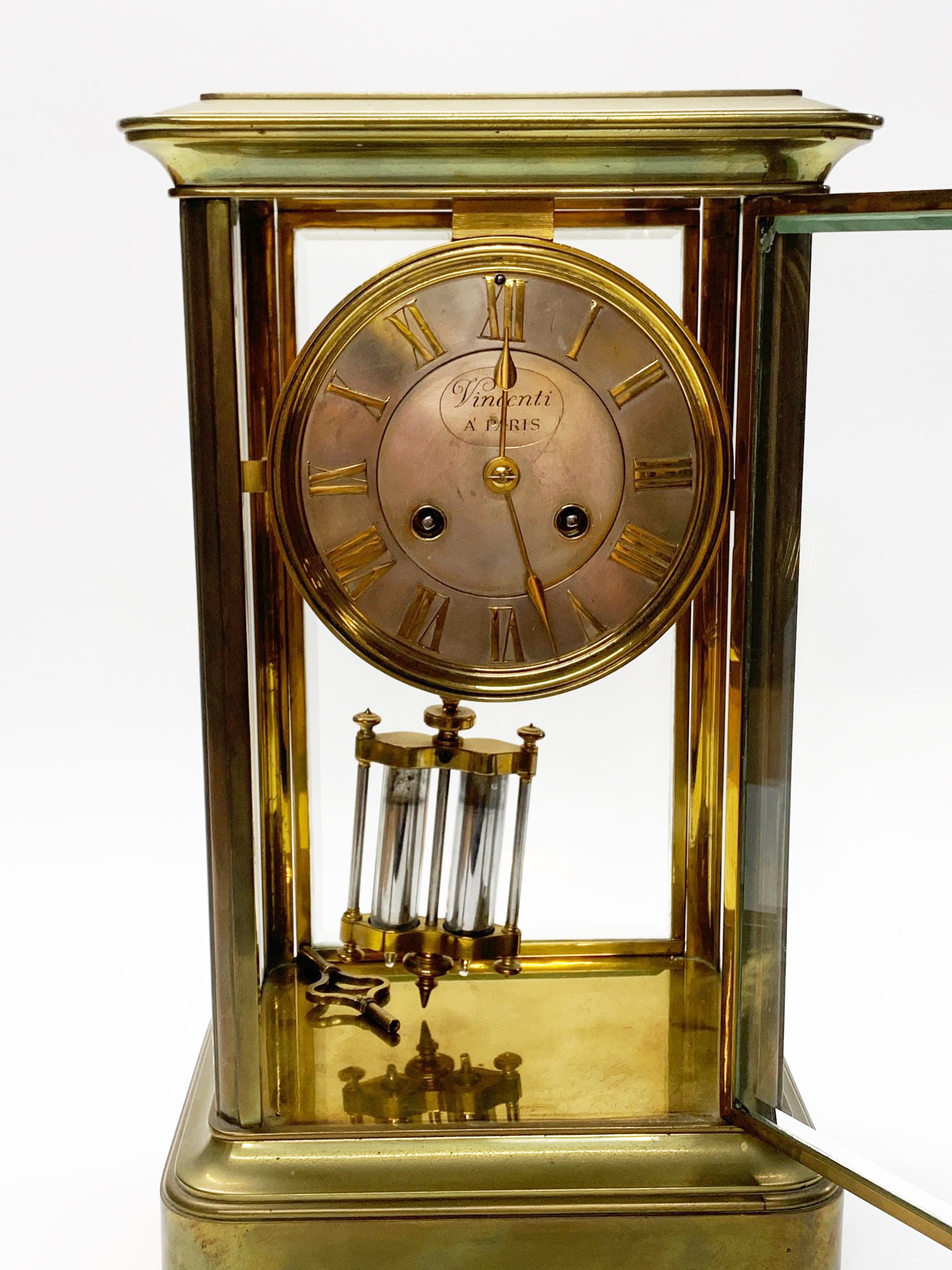 An antique French four glass and gilt brass mercury pendulum striking mantle clock, by Vincenti of - Image 2 of 9