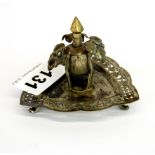 An interesting Indian white metal table perfume bottle, W. 8cm, H. 6cm.