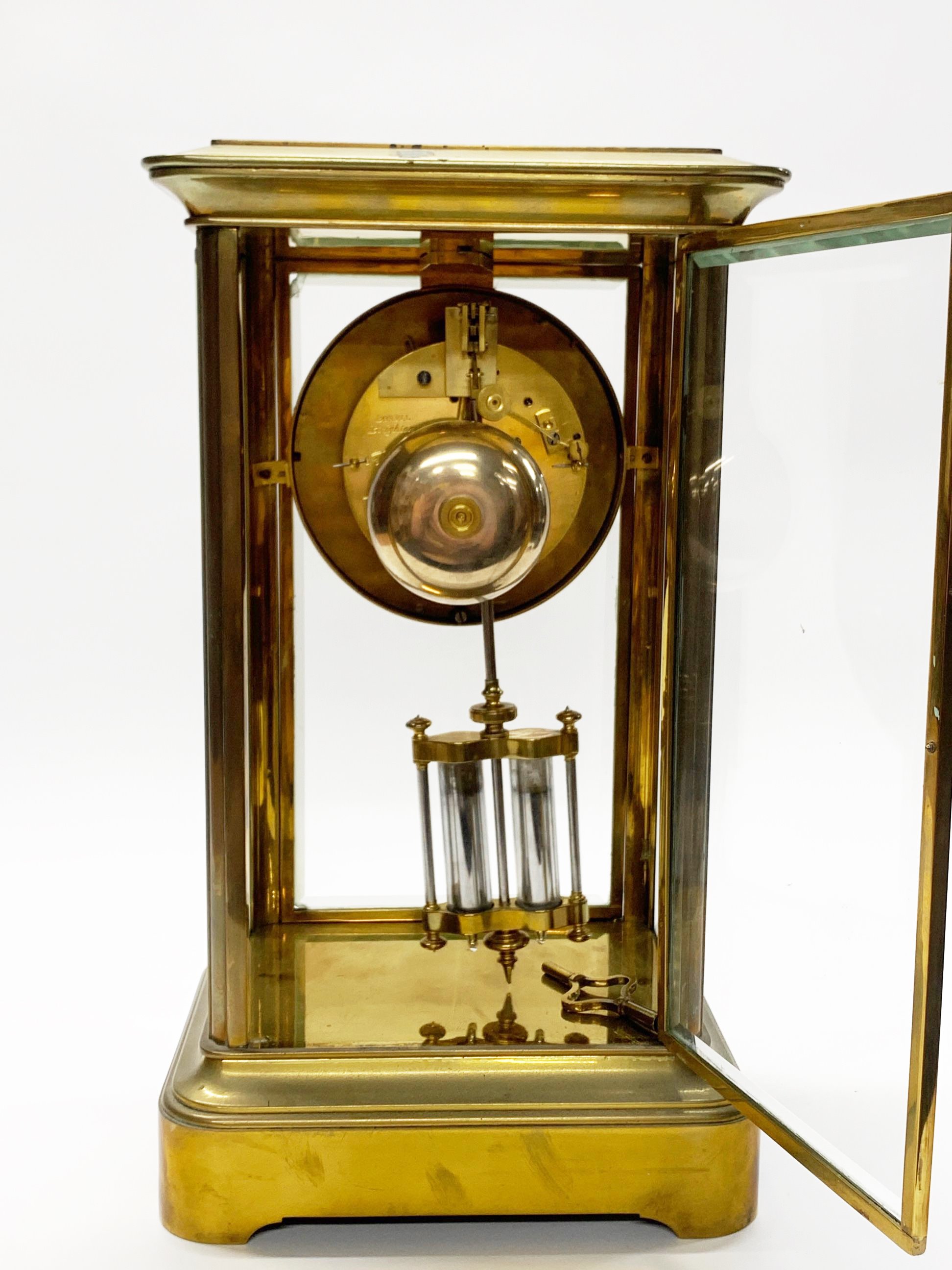 An antique French four glass and gilt brass mercury pendulum striking mantle clock, by Vincenti of - Image 6 of 9