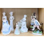Two 19th century French porcelain figurines, together with Naples, Coalport, Doulton and Spode,