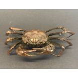 A lovely finely detailed Chinese bronze model of a crab, W. 14cm.