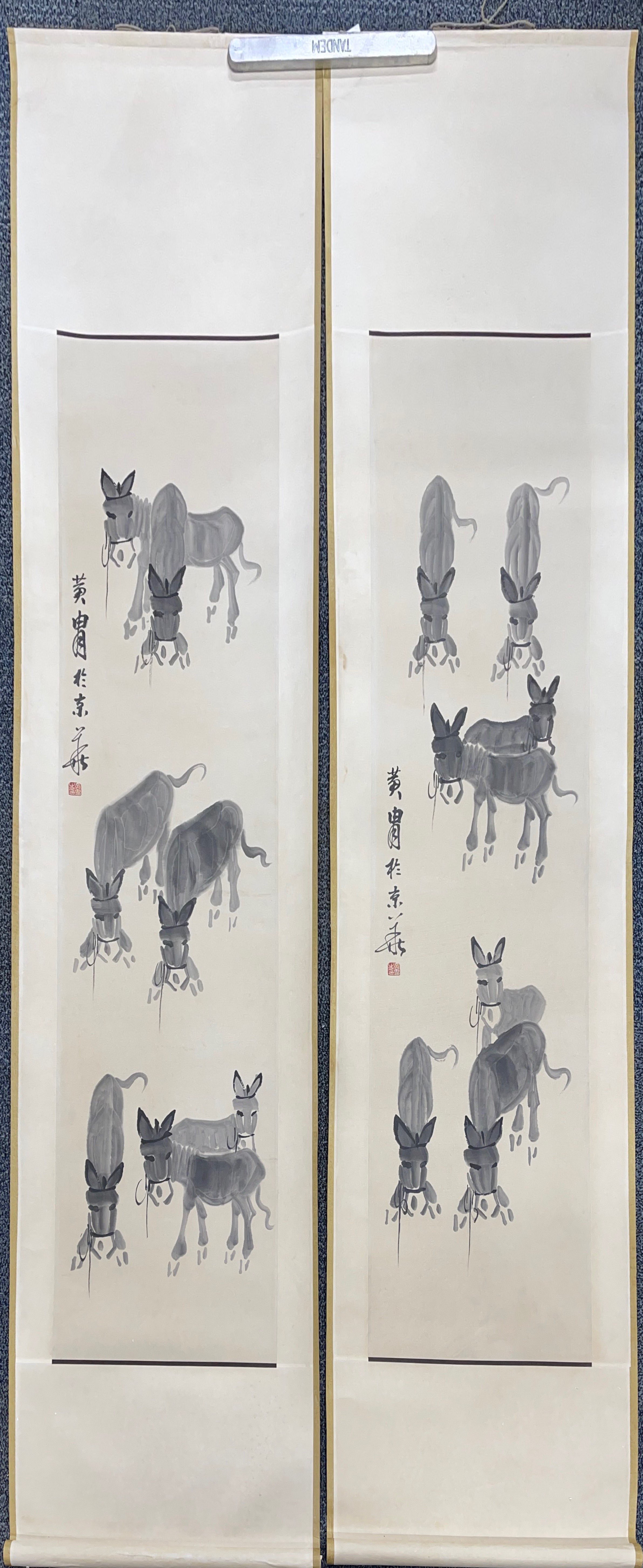A set of four Chinese ink on paper paintings mounted on scroll, scroll size 46 x 195cm.