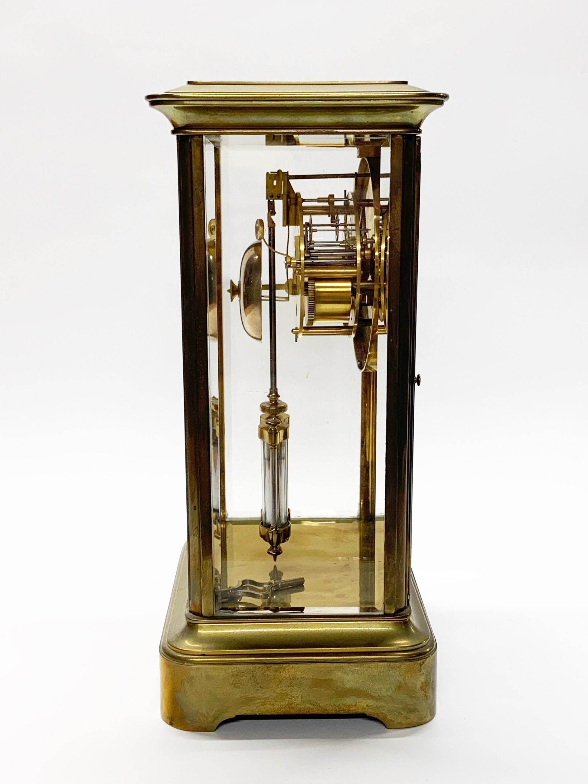 An antique French four glass and gilt brass mercury pendulum striking mantle clock, by Vincenti of - Image 7 of 9