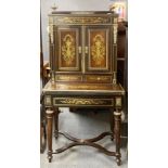 A lovely French brass inlaid boulle secretaire, 80 x 53 x 165cm.