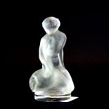 A vintage Lalique crystal figure of Leda and the Swan, H. 11.5cm with acid etched Lalique France