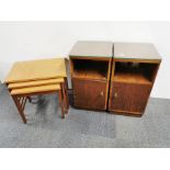 A pair of 1950's bedside cabinets, with a nest of teak tables, and an Edwardian side table.