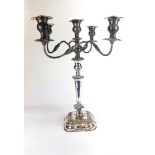 A large silver plate on copper candelabrum, H. 48cm (A/F to base).
