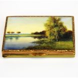 A lovely hand enamelled gilt metal ladies compact case, 8 x 5.5 x 1cm.