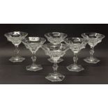 A fine set of six Bohemian Moser hand cut crystal glasses, H. 13cm. (Two with minor rim damage).
