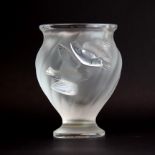 A lovely Lalique frosted crystal vase with relief dove decoration, H. 12.5cm with Lalique France