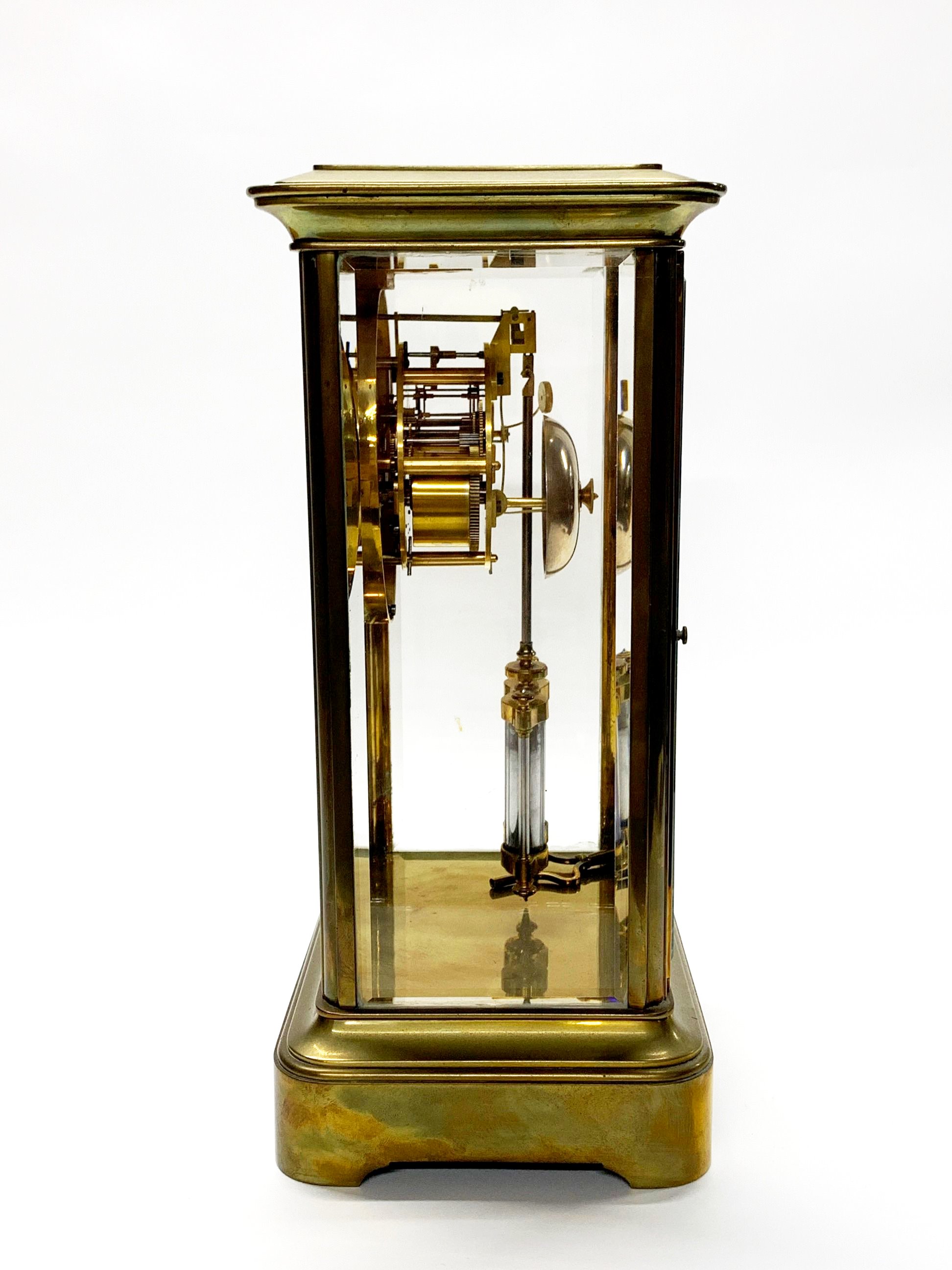 An antique French four glass and gilt brass mercury pendulum striking mantle clock, by Vincenti of - Image 3 of 9